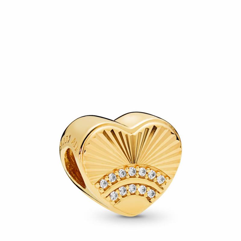 Pandora Shine™ Fan Of Love Charm Ireland - 18ct Gold Plated/Cubic Zirconia - 507638WGQ